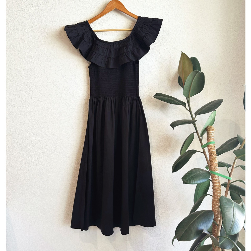 Hill House Akilah Nap Midi Dress XS Black Cottage Regencycore Smocked Ruffle - Picture 5 of 9